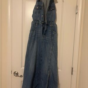 Urban Revivo Light Blue Denim Jumper Dress